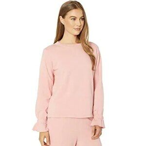 Ban.do Pullover Sweatshirt Size M Ruffle Long Sleeve Fleece Pink NEW Tag B24